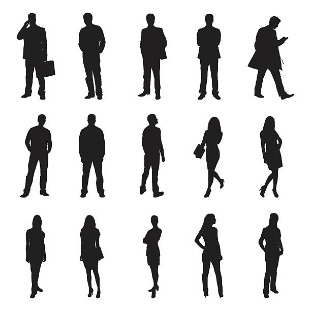 illustrations, cliparts, dessins animés et icônes de personnes debout silhouette noire d'illustrations vectorielles - silhouette men people standing