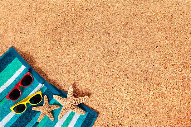 istock Beach background scene with sunglasses and starfish 488222215