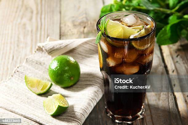 Cocktail With Cola And Ice Stock Photo - Download Image Now - 2015, Alcohol - Drink, Bar - Drink Establishment