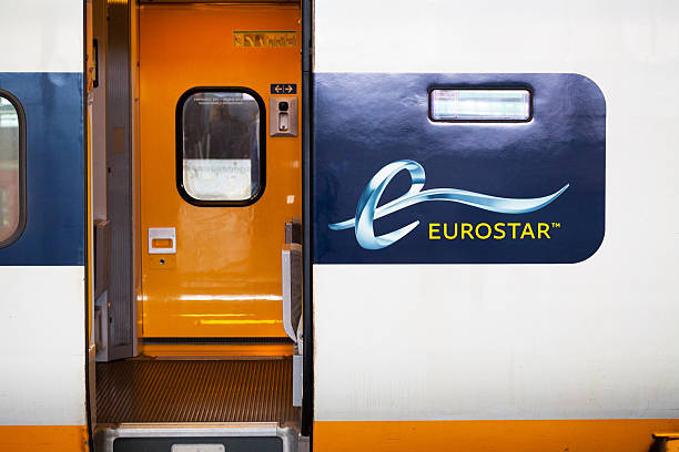 Open door of Eurostar train stock photo