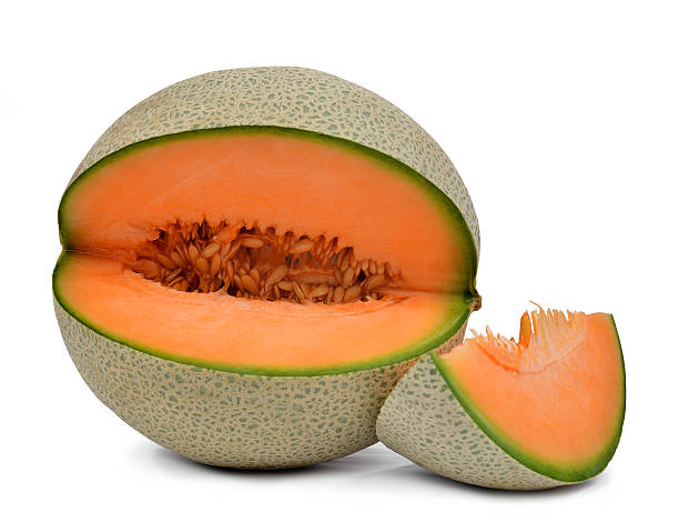 orange cantaloupe-melone - melon watermelon cantaloupe portion stock-fotos und bilder