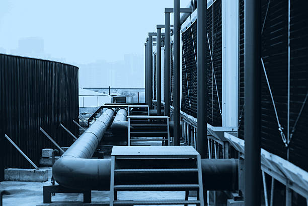 conditioning systems Sets of cooling towers in conditioning systems chiller hvac equipment photos stock pictures, royalty-free photos & images