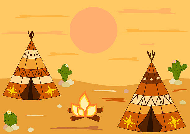 rdzennych indian amerykańskich tipi namiot kreskówka tło ilustracja - north american tribal culture environment child plant stock illustrations