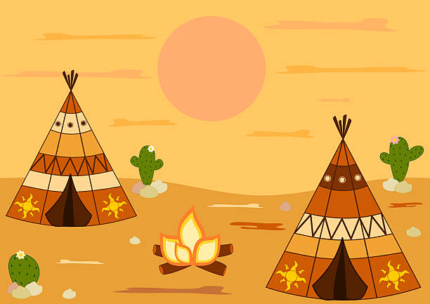 индийский американская родной типи tent мультяшный фон иллюстрация - north american tribal culture environment child plant stock illustrations