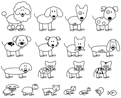 Vector Collection Of Cute Stick Figure Pets And Animals Stock Illustration  - Download Image Now - iStock