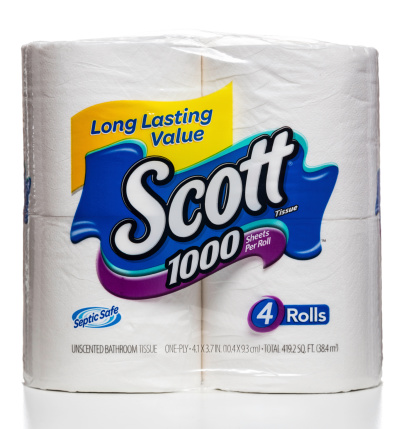 Miami, USA - April 25, 2014: Scott 1000 unscented bathroom tissue 4 rolls package