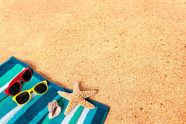 istock Beach background scene with sunglasses and starfish 488241193
