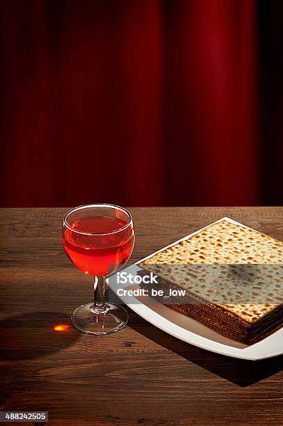 Wine And Matzoh Stock Photo - Download Image Now - Bread, Celebration, Copy Space