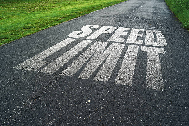 istock Speed Limit message reminder on asphalt road 488243869