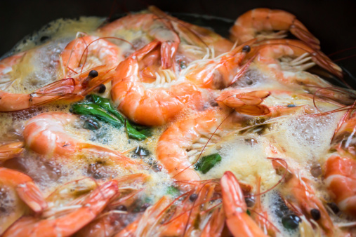 shrimp in a pot of boiling