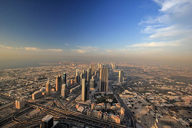 Sunset over downtown Dubai in the evening, UAE