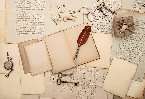 istock vintage writing accessories, old papers and letters 488245053