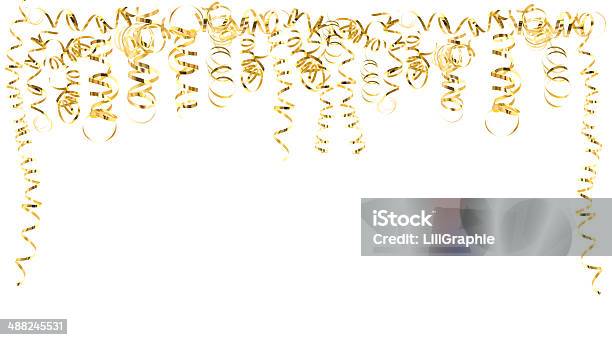 Golden Serpentine Streamers Isolated On White Stock Photo - Download Image Now - Carnival - Celebration Event, Confetti, S-shape