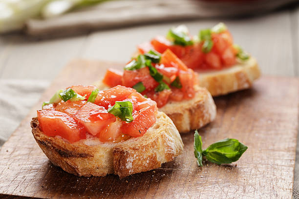 istock simple italian appetizing bruschetta with tomato 488245581