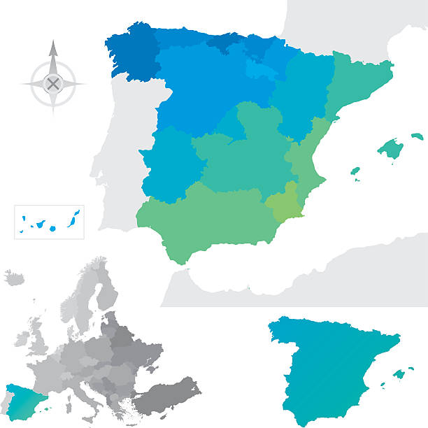 Provinces and communities of Spain Provinces and communities of Spain. Global colours are easily changed. ceuta map stock illustrations