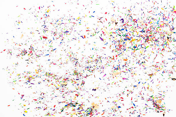 istock Shavings from multicolored pencils on white background 488249034