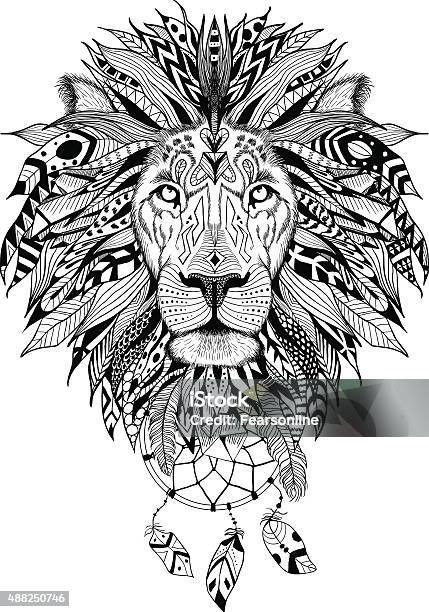 Detailed Lion In Aztec Style Stock Illustration - Download Image Now - Lion - Feline, Tattoo, Animal