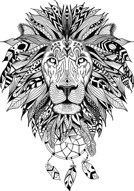 Vector illustration of Detailed Lion in aztec style