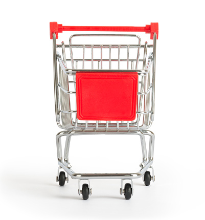 Shopping cart on isolated white background, front view
