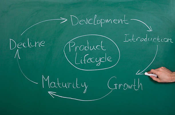 del ciclo de vida del producto - flowing business blackboard green fotografías e imágenes de stock