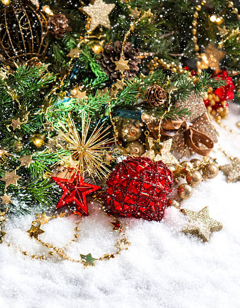 istock christmas composition with red baubles and golden decoration 488262485