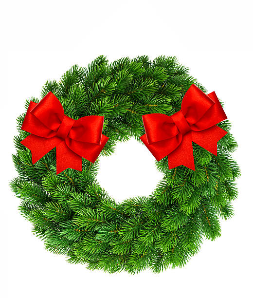 istock christmas wreath with pink ribbon bow decoration 488265317