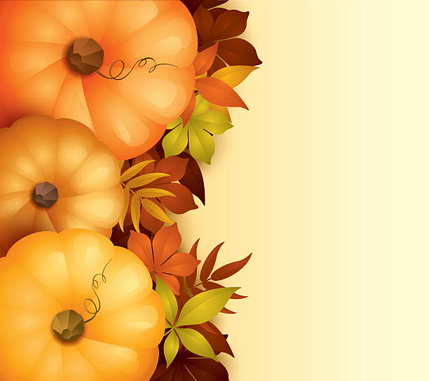 Thanksgiving background Pumpkins and autumn leaves are piled up on the side of the frame with copy space thanksgiving live wallpaper stock illustrations