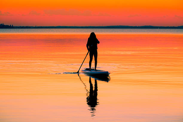 istock Paddle Board in the sunset with silhouette girl 488275364
