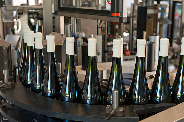 Automatic wine bottling equipment stock photo