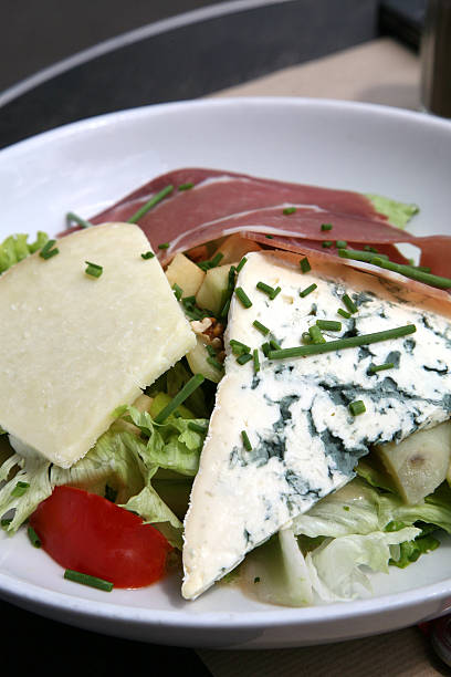 Queijo Azul, parmesão e Presunto - fotografia de stock