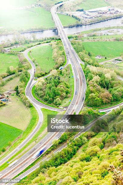 Highway With Intersection In Green Rural Setting Stock Photo - Download Image Now - Perth - Scotland, Above, Agricultural Field