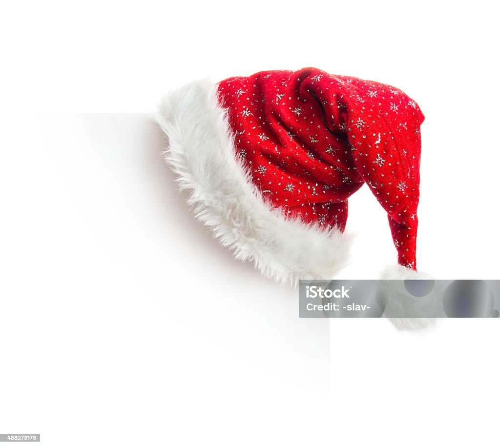 Santa sombrero blanco, montaje en placa - Foto de stock de Colgar libre de derechos