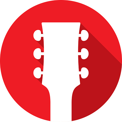 Vector illustration of a red guitar head icon in flat style.