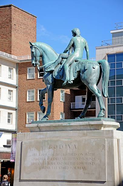 Lady Godiva Statue, Coventry. Coventry, United Kingdom - June 4, 2015: Lady Godiva Statue at Broadgate in the city centre with shoppers to the rear, Coventry, West Midlands, England, UK, Western Europe. coventry godiva stock pictures, royalty-free photos & images