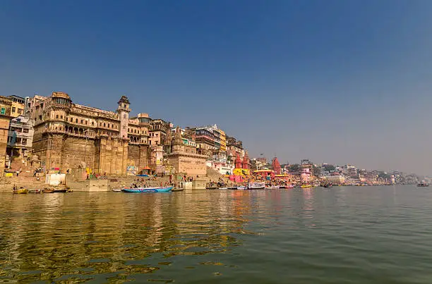 Ghats on the Ganges River, Varanasi, India.