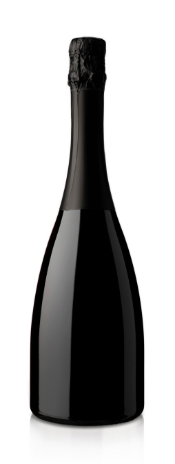 black bottle of sparkling wine on a white background