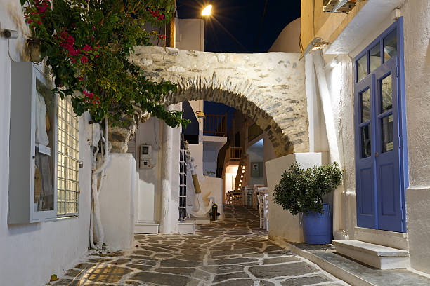 Naousa, Greece - September 05 2015: Shops in the streets of the old part of Naousa village on Paros island, Greece 