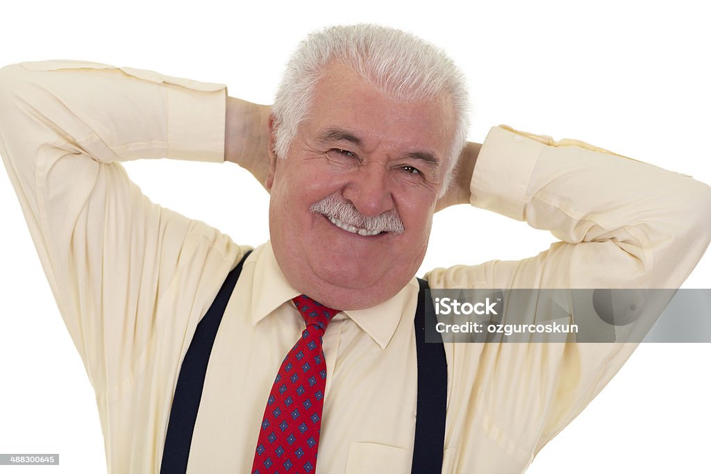 Jovial uomo anziano con i baffi - Foto stock royalty-free di Abbigliamento