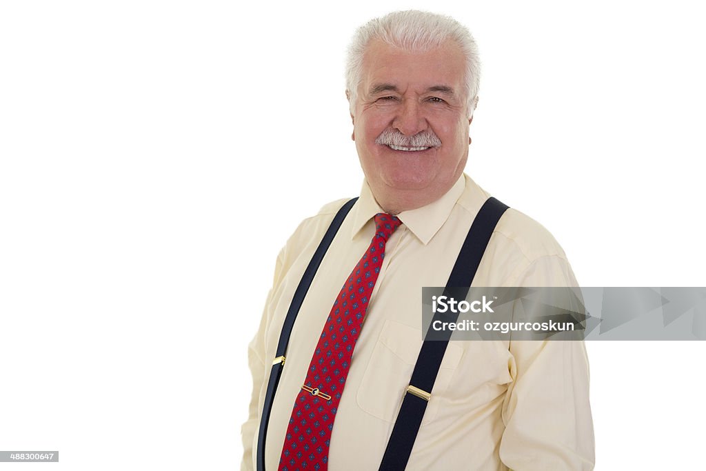 Happy senior hombre en aparatos de ortodoncia y una red de brida - Foto de stock de Adulto libre de derechos