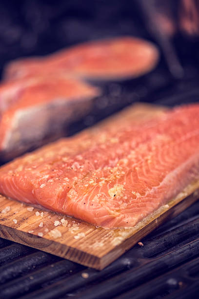 istock Grilled Salmon Fillet and Steak on BBQ Grill 488301271