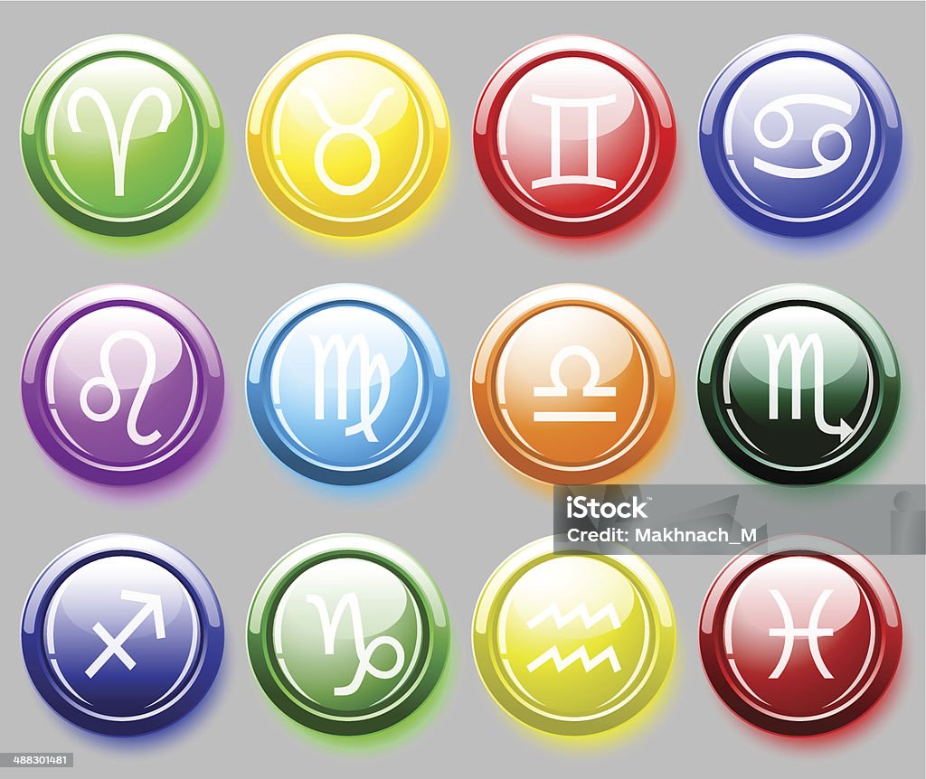 colore botões brilhantes com sinais do Zodíaco para web - Royalty-free Amarelo arte vetorial