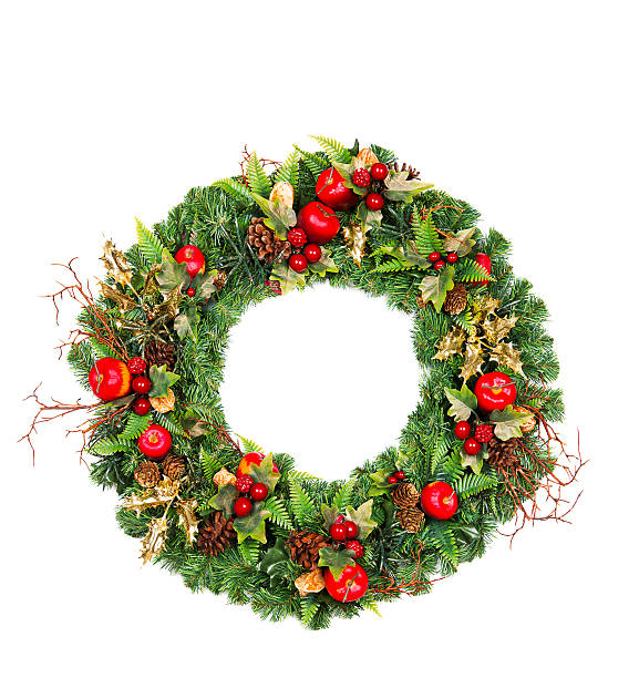 istock christmas wreath with red and golden decoration 488303773