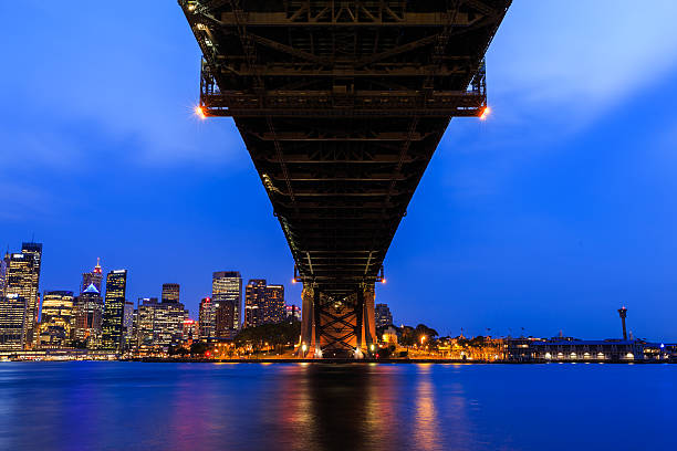 istock Sydney cityscape view under the bridge at night. 488306460