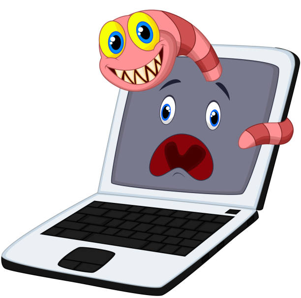 Cartoon Worms breaks into a computer Vector illustration of Cartoon Worms breaks into a computer computer worm computer bug cartoon stock illustrations
