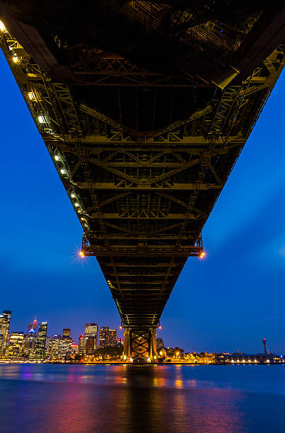 istock Sydney cityscape view under the bridge at night. 488306560