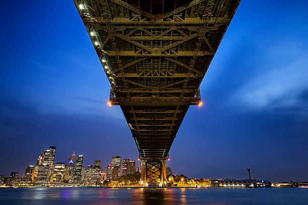 istock Sydney cityscape view under the bridge at night. 488306686