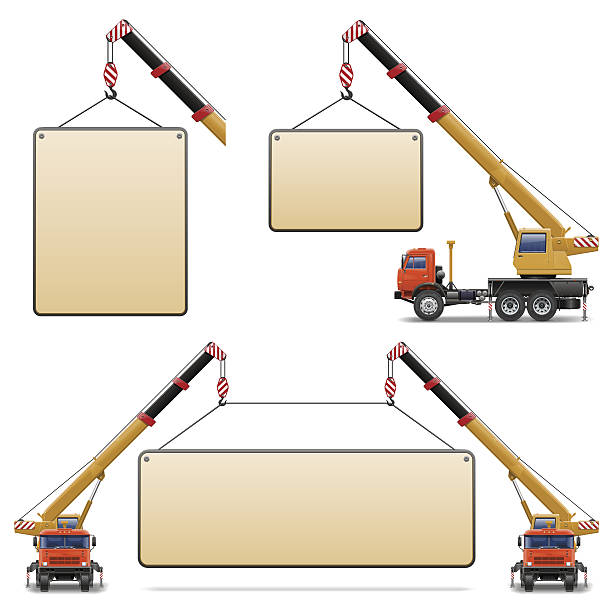 Vector Construction Machines Set 6 Vector construction machinery with crane and signboard, isolated on white background crane machinery stock illustrations
