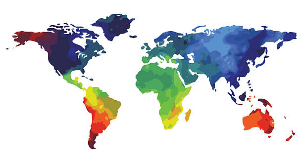 ilustraciones, imágenes clip art, dibujos animados e iconos de stock de mapa mundial de acuarela - country geographic area