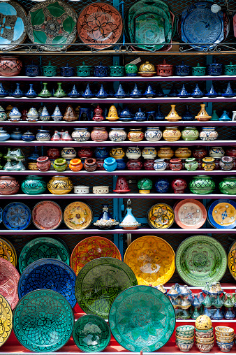 Ceramics in souk of Chefchaouen (Chaouen), Morocco, North Africa