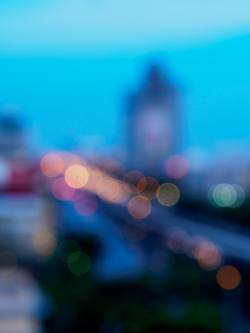 Abstract bokeh cityscape in evening background